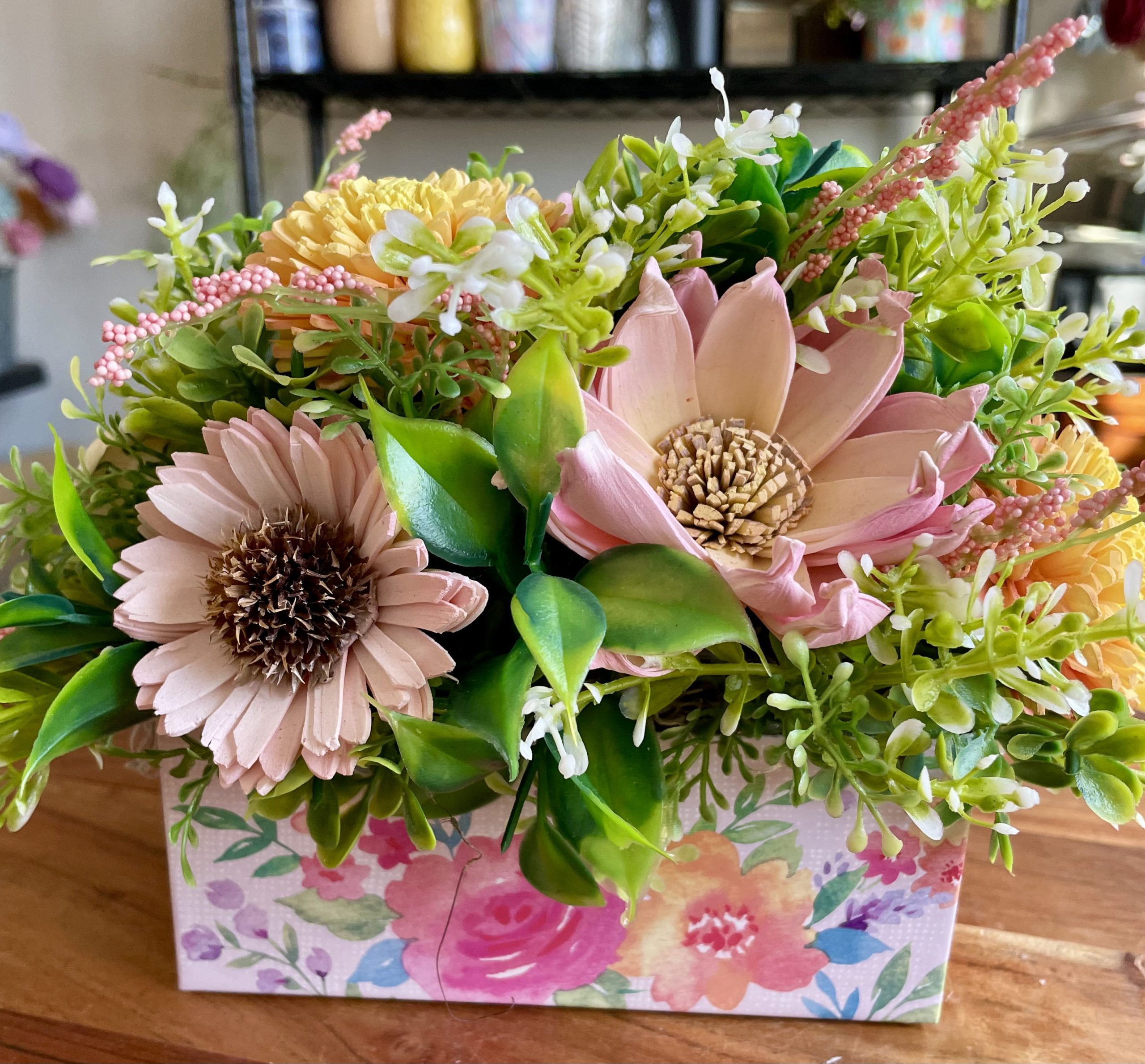 Spring Garden Wood Flower Arrangement - Image 5