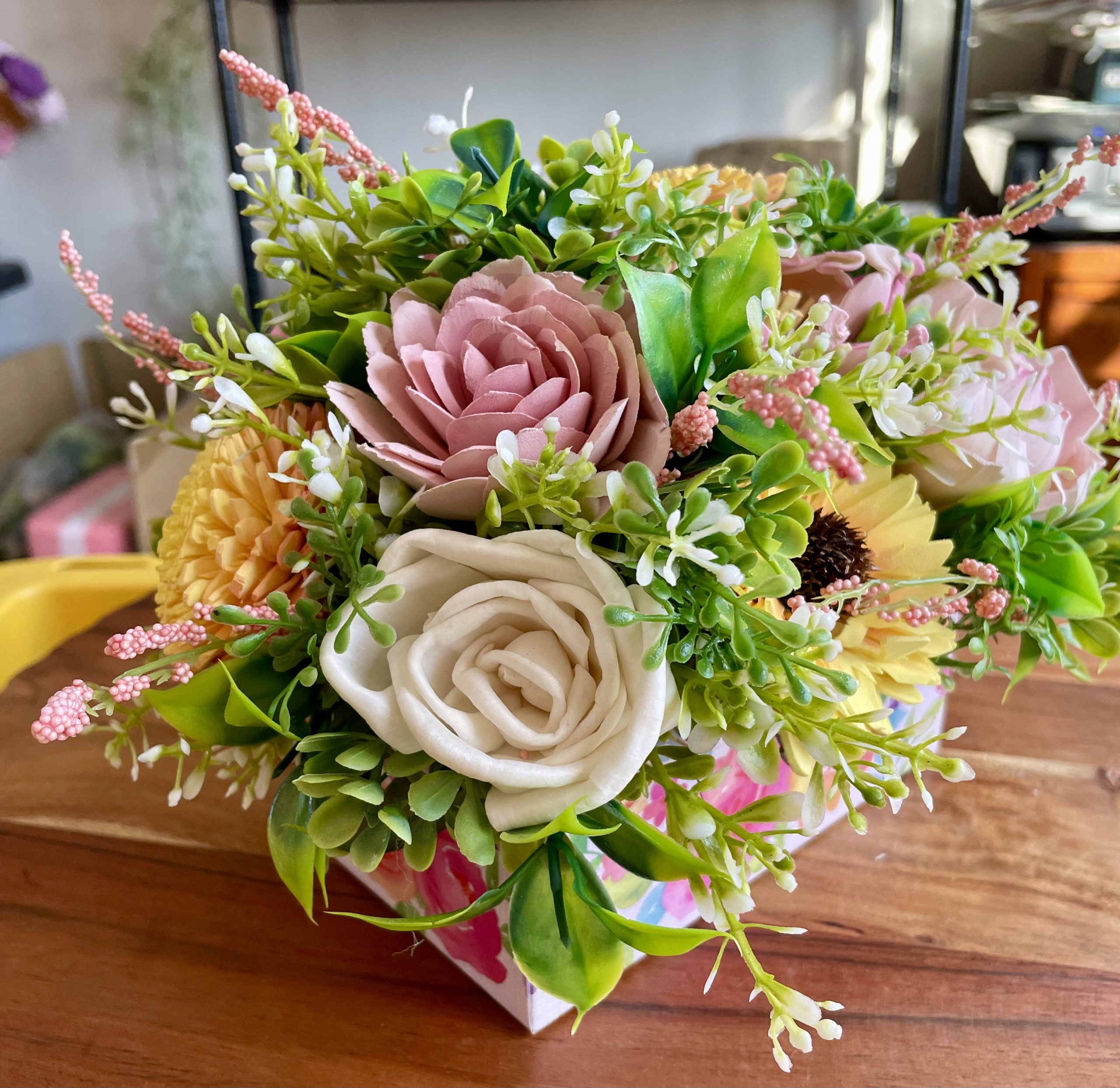 Spring Garden Wood Flower Arrangement - Image 3