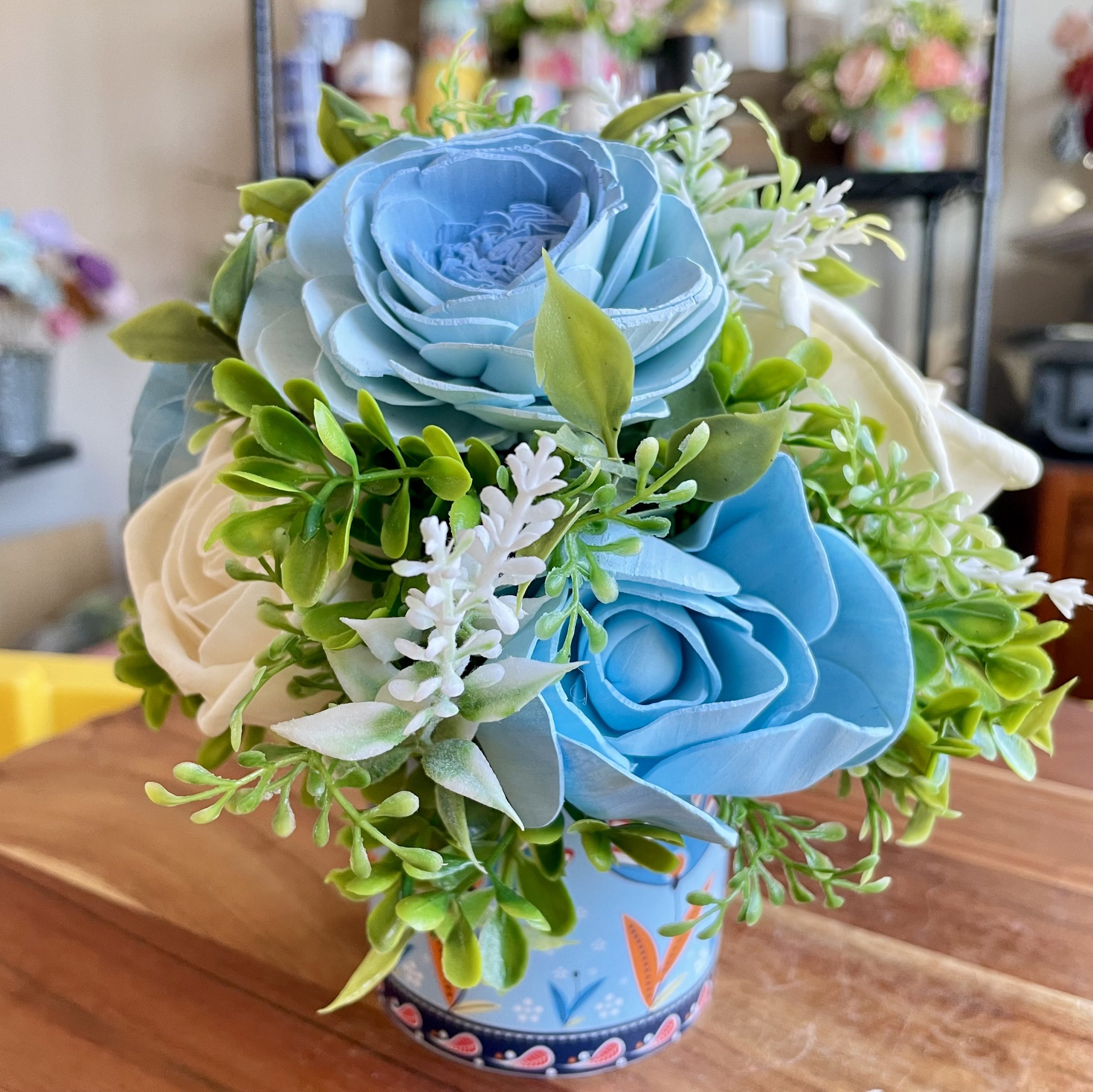 Blue Skies Wood Flower Arrangement - Image 2