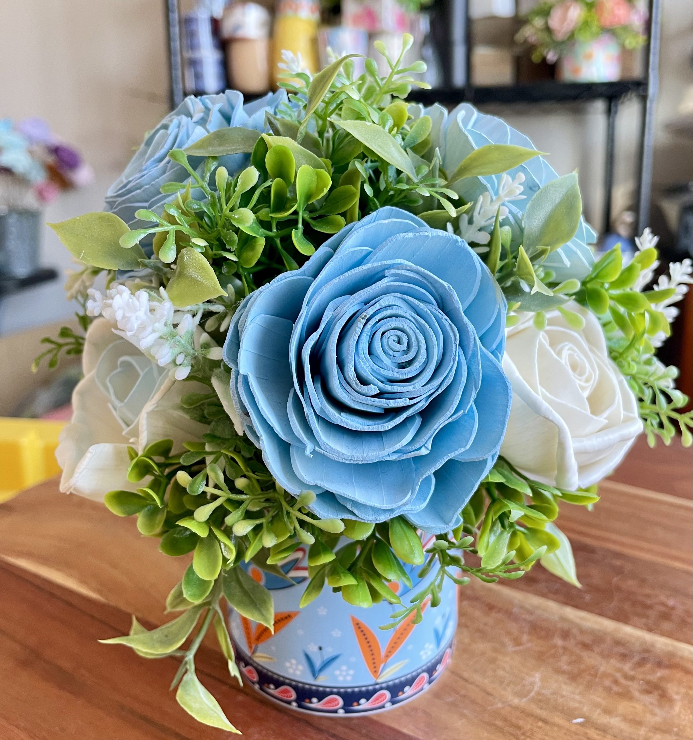 Blue Skies Wood Flower Arrangement - Image 3