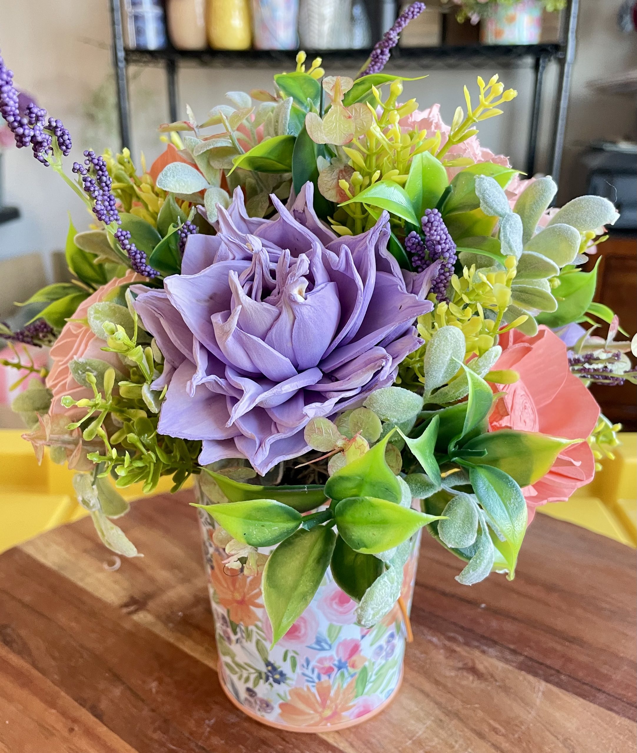 Joyful Blooms Wood Flower Arrangement - Image 3