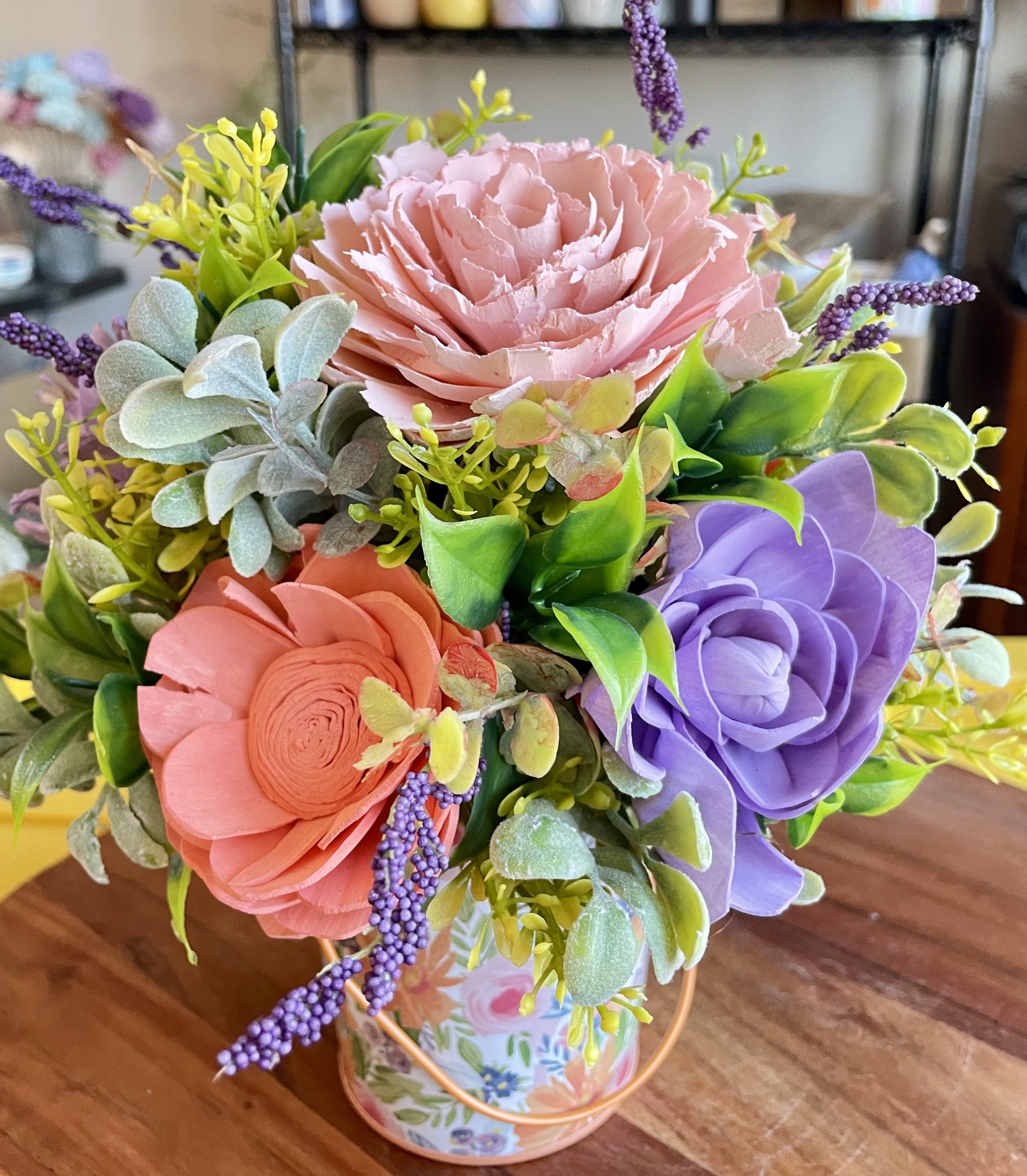 Joyful Blooms Wood Flower Arrangement - Image 2