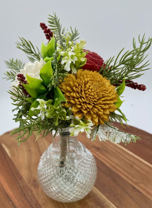 Holiday/Christmas Bud Vase w/Wooden Flowers