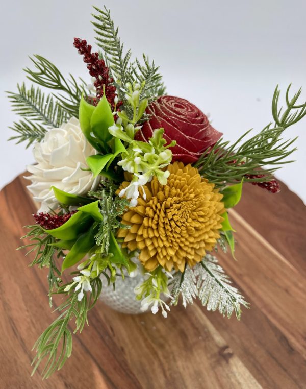 Holiday/Christmas Bud Vase w/Wooden Flowers - Image 2