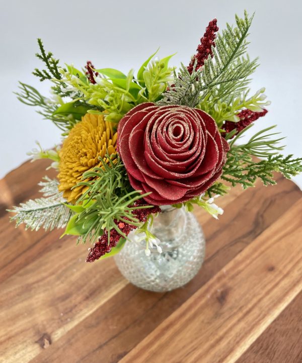 Holiday/Christmas Bud Vase w/Wooden Flowers - Image 4