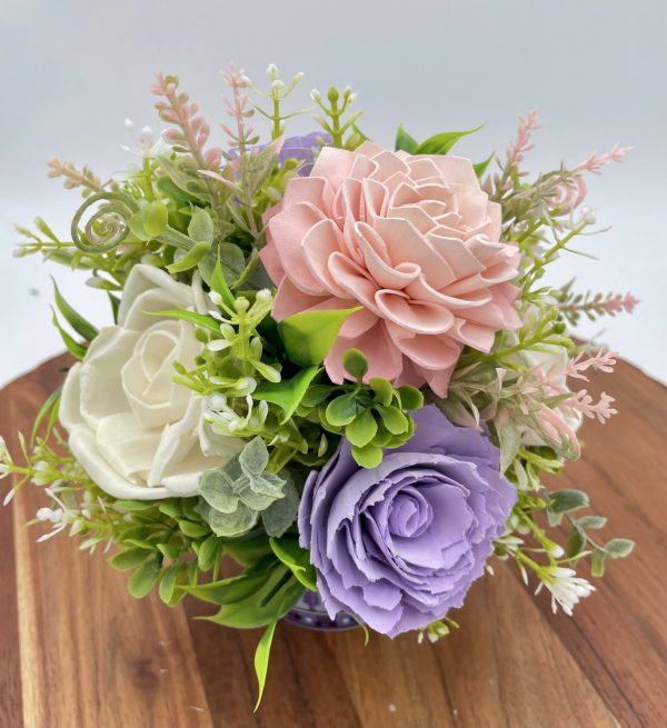 Spring Blossom Wood Flower Arrangement in Ceramic Pot - Image 2