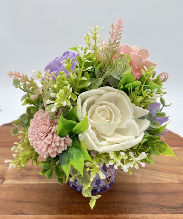 Spring Blossom Wood Flower Arrangement in Ceramic Pot - Image 3