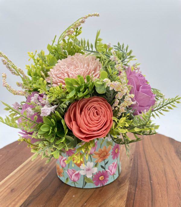 Wildflower Whimsy: Pink, Purple & Coral Wood Flower Arrangement