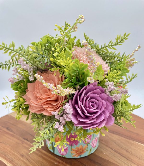 Wildflower Whimsy: Pink, Purple & Coral Wood Flower Arrangement - Image 2
