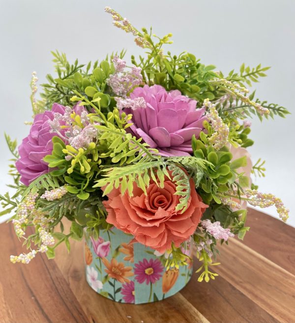 Wildflower Whimsy: Pink, Purple & Coral Wood Flower Arrangement - Image 3