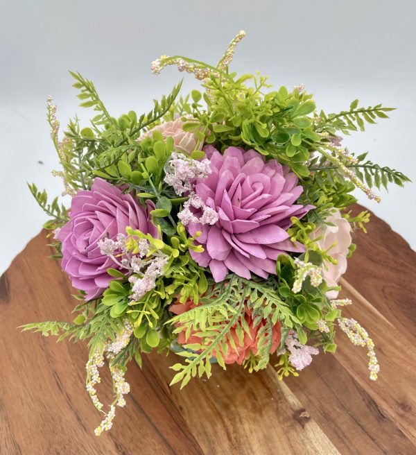 Wildflower Whimsy: Pink, Purple & Coral Wood Flower Arrangement - Image 4