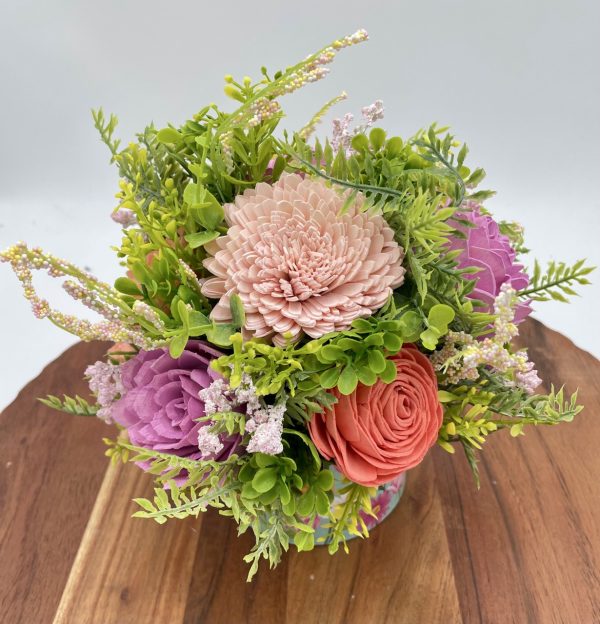 Wildflower Whimsy: Pink, Purple & Coral Wood Flower Arrangement - Image 5