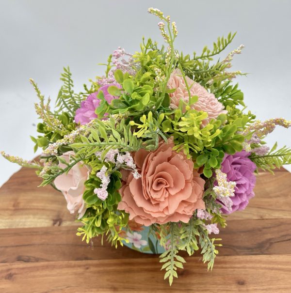 Wildflower Whimsy: Pink, Purple & Coral Wood Flower Arrangement - Image 6