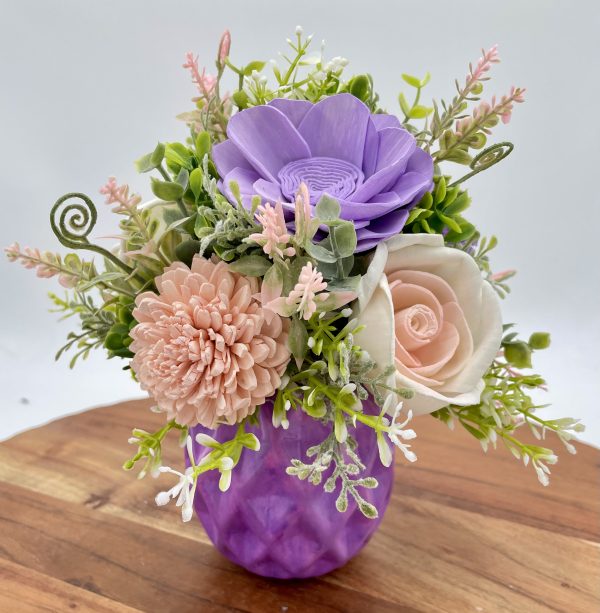 Violet Bloom Wood Flower Arrangement