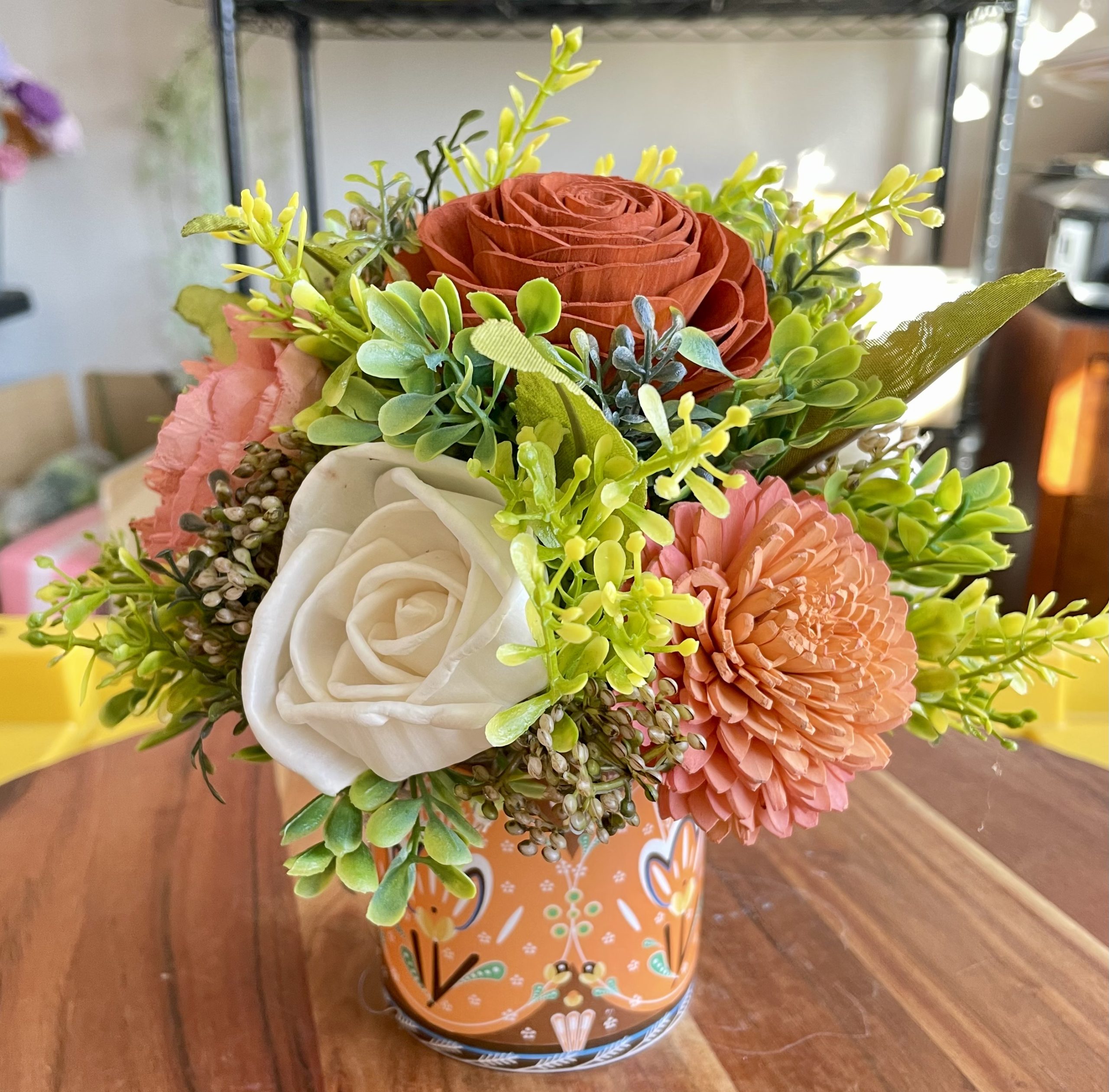 Coral Meadow Wood Flower Arrangement - Image 2