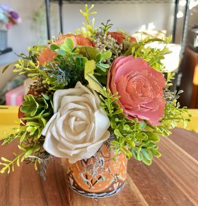 Coral Meadow Wood Flower Arrangement