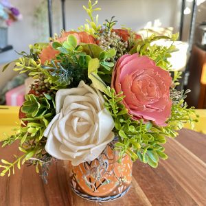 Coral Meadow Wood Flower Arrangement