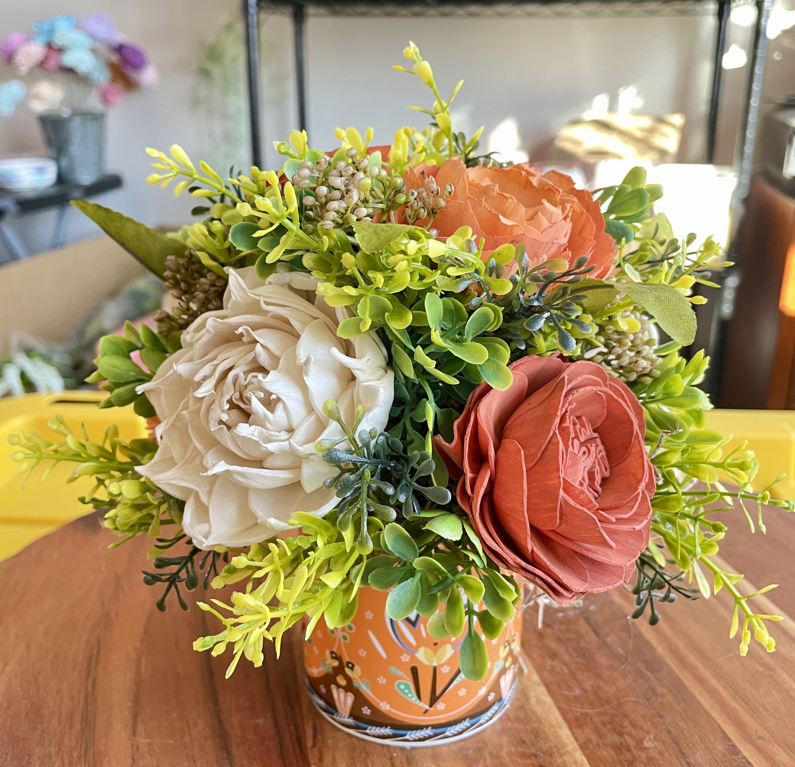 Coral Meadow Wood Flower Arrangement - Image 4