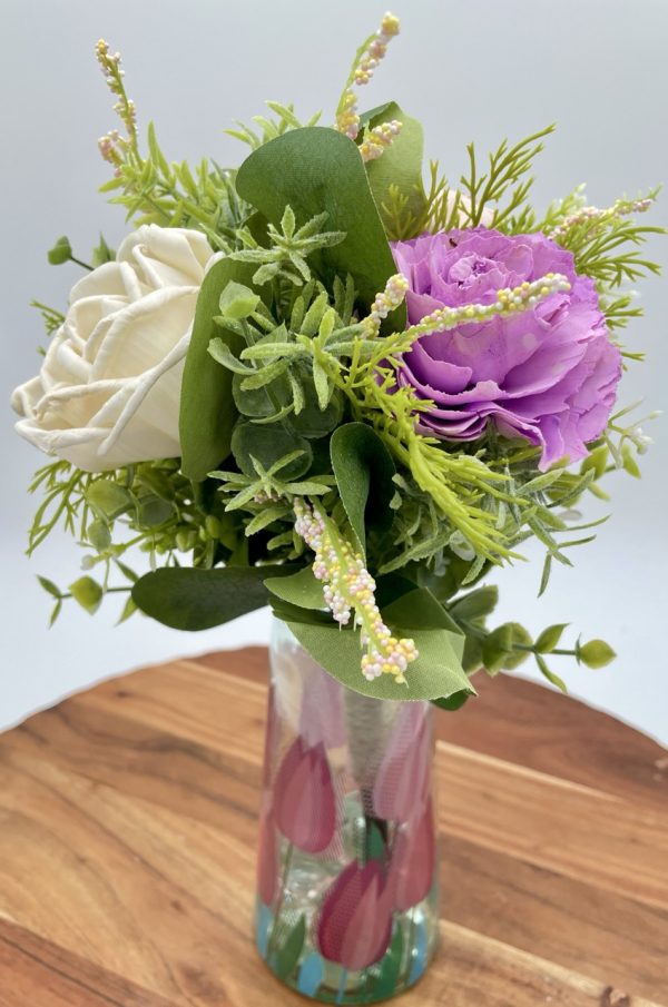 Blush Elegance: Pink and White Wood Flower Arrangement - Image 2