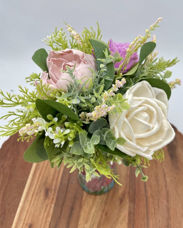 Blush Elegance: Pink and White Wood Flower Arrangement