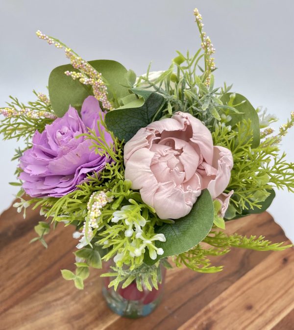 Blush Elegance: Pink and White Wood Flower Arrangement - Image 3