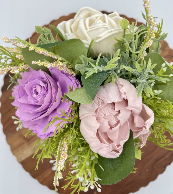 Blush Elegance: Pink and White Wood Flower Arrangement - Image 4