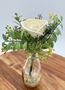 Single Flower Bud Vase w/Ivory Wood Rose