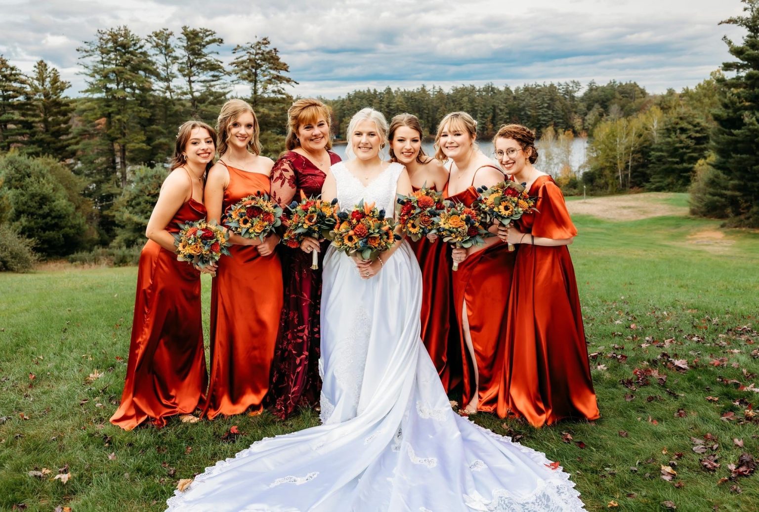 Bridal party with wooden flowers