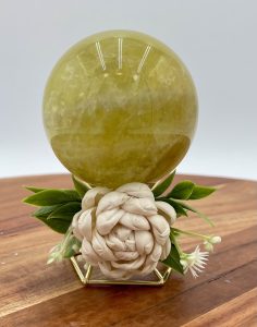 Citrine Crystal Sphere w/Wood Flower Holder