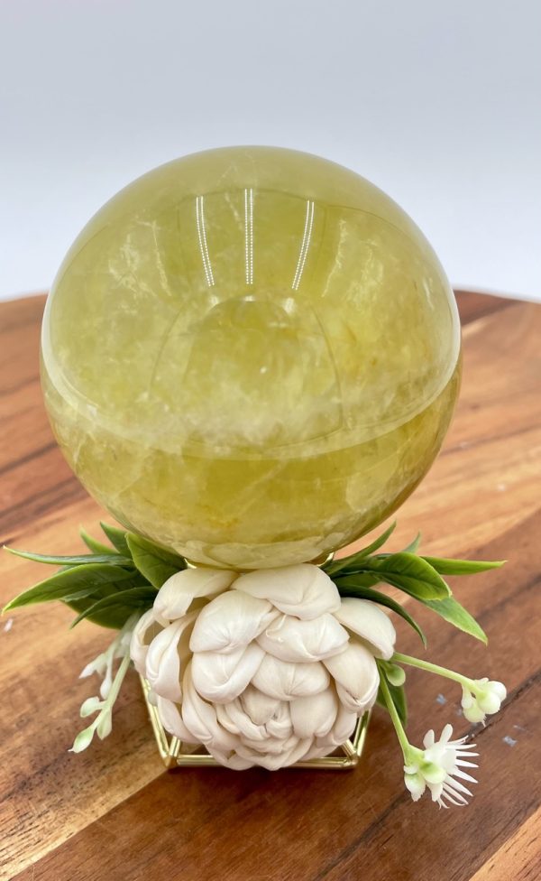 Citrine Crystal Sphere w/Wood Flower Holder - Image 2