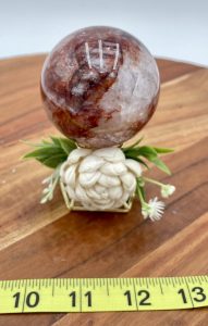 Fire Quartz Crystal Sphere w/Wood Flower Holder