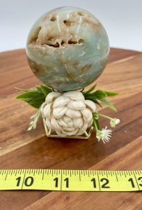 Hemimorphite Crystal Sphere w/Wood Flower Holder