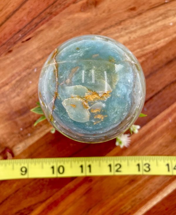 Hemimorphite Crystal Sphere w/Wood Flower Holder - Image 3