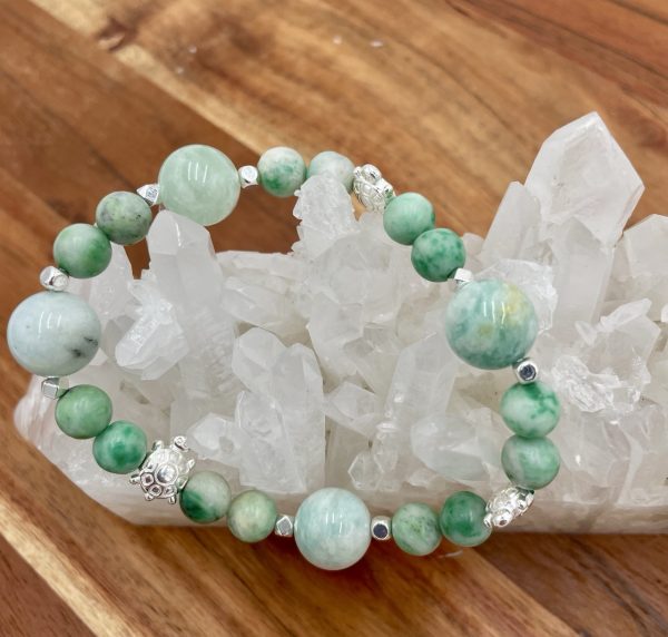 Ocean Serenity: Amazonite & Green Jade Crystal Bracelet with Silver Turtles - Image 4