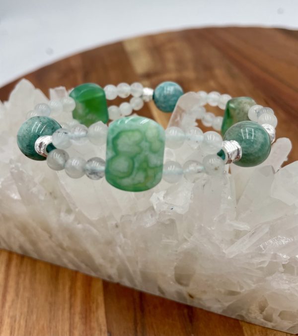 Moonlit Meadow: Green Coral Jade & White Moonstone Double Bracelet